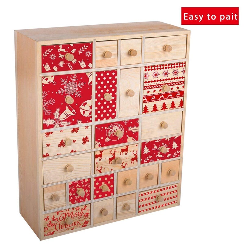 Vencer Wooden Countdown to Christmas Advent Calendar Storage Organizer with 24 Drawers,Jewelry Box,Desktop Organizer,DIY Unfinished Wood,Measures 14in x 12in x 4.3in,VYO-021 - Image 4